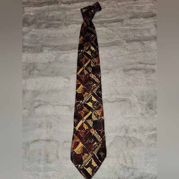 *Ermenegildo Zegna Yellow, Black, Cream, Rust Men's Tie* RET $250 - Picture 3 of 3